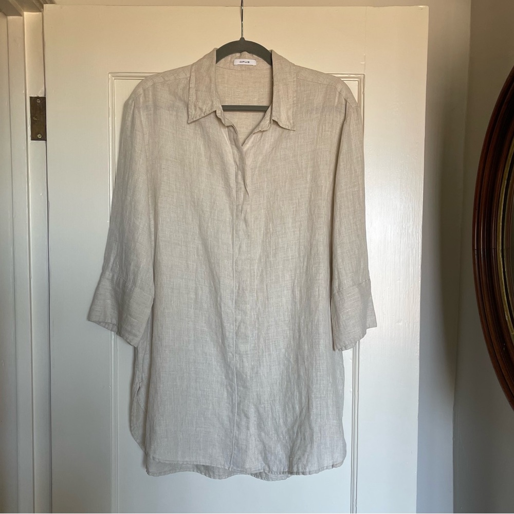 Beige Linen Button Down Shirt